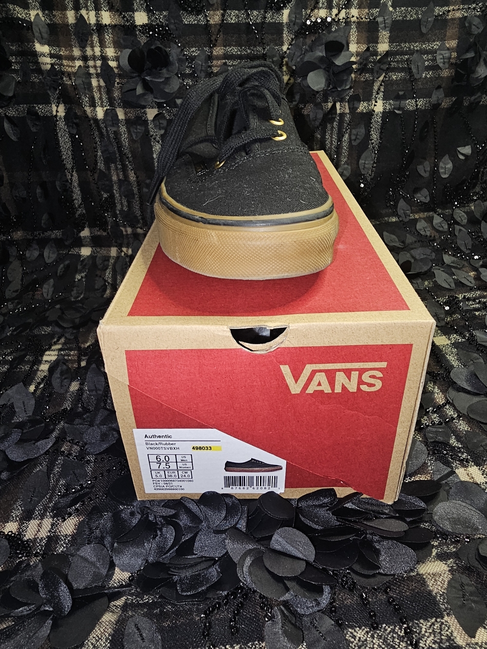 Vans  Authentic Low-Top Sneaker in Black with Gum Sole